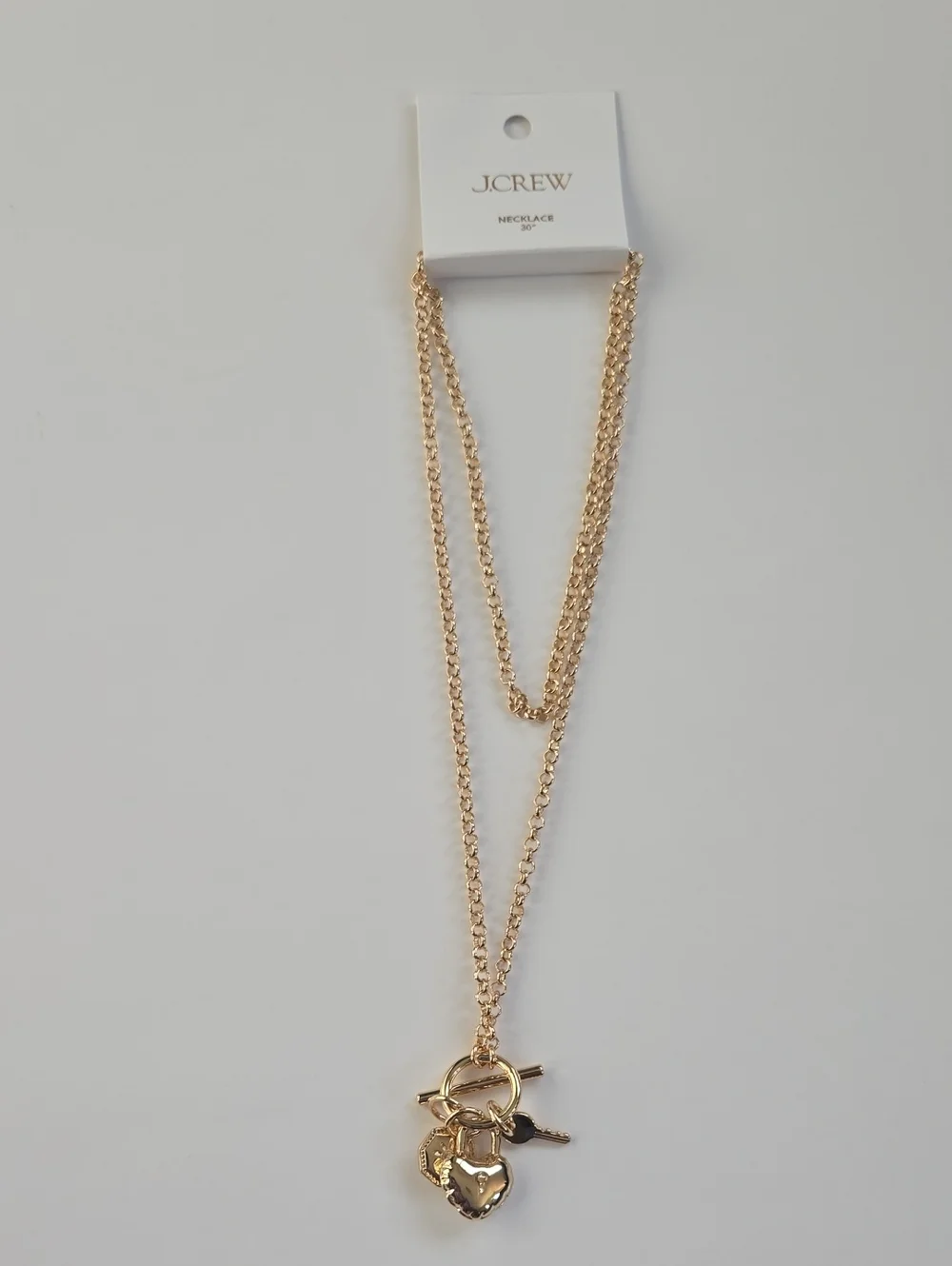 J. Crew Hart Lock and key charm necklace gold Color NWT